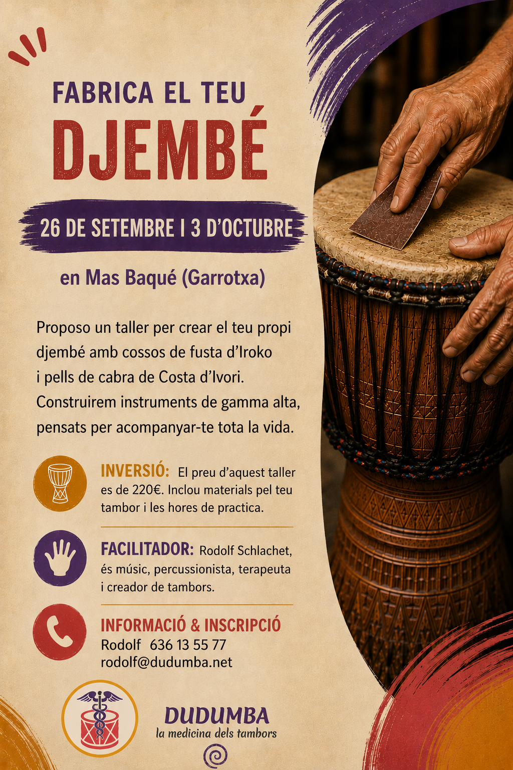 taller de fabricación de djembés